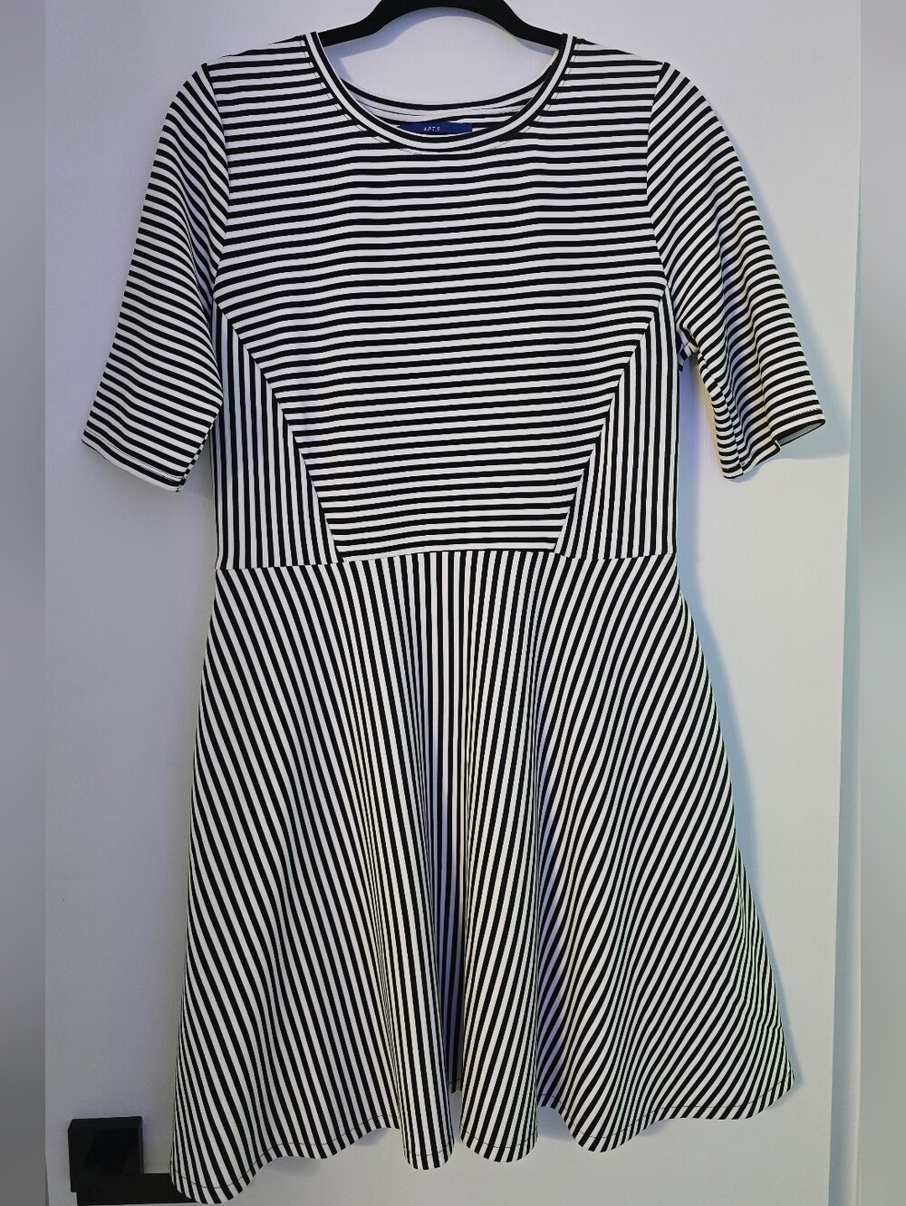 Apt. 9 Black & White Striped Midi Fit-and-Flare Dress With Pockets
